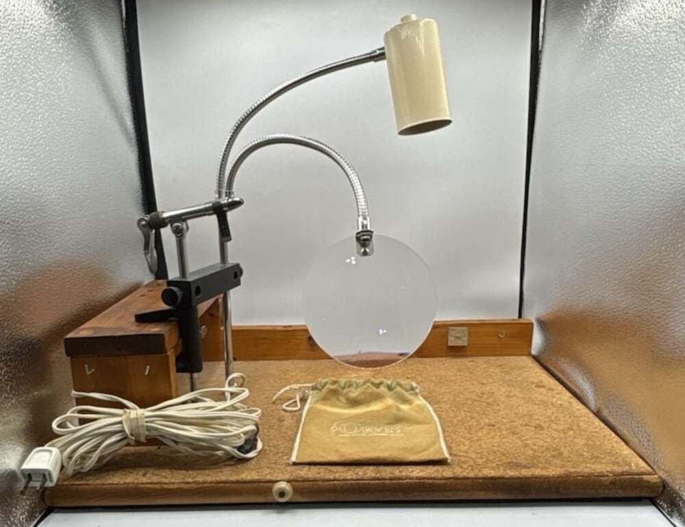 Vintage Orvis Fly Tying Vise and Workbench Station with Magnifier and Lamp